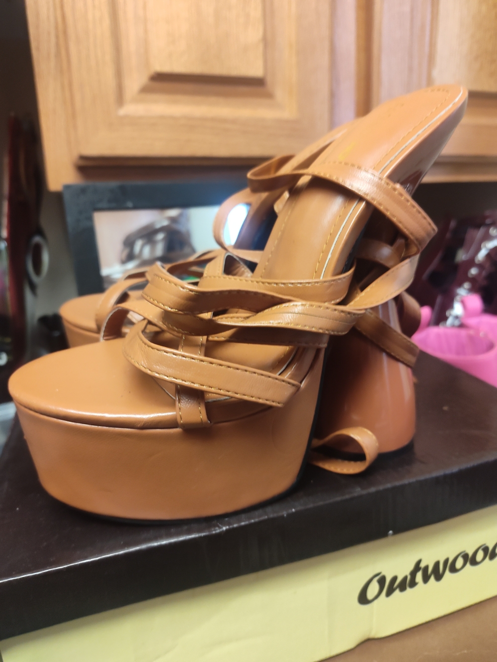 Women’s Tan Platform Strappy Sandals by Fashion Nova, Size 8
